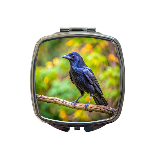 American Black Crow Backyard Bird Small Travel Purse Handbag Pocket Makeup Compact Mirror