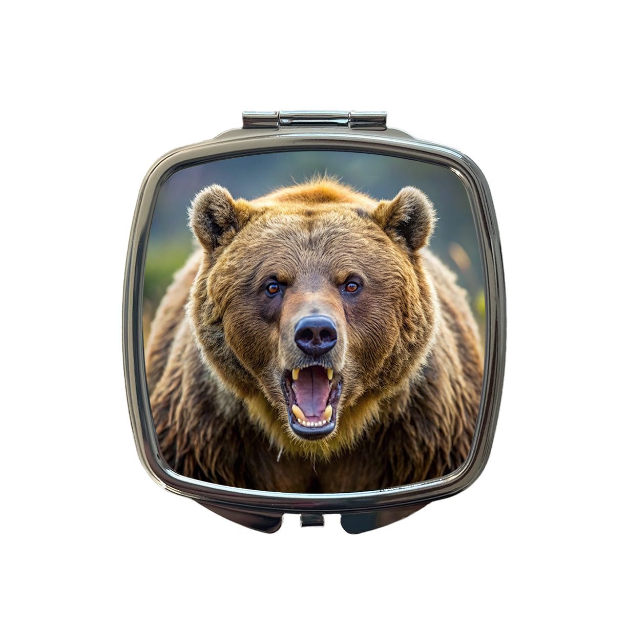 Angry Grizzly Bear Charging Small Travel Purse Handbag Pocket Makeup Compact Mirror