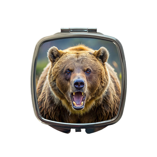 Angry Grizzly Bear Charging Small Travel Purse Handbag Pocket Makeup Compact Mirror