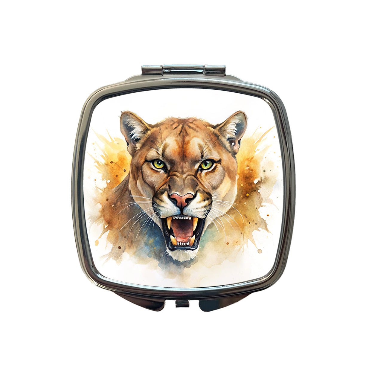 Angry Mountain Lion Cougar Watercolor Small Travel Purse Handbag Pocket Makeup Compact Mirror