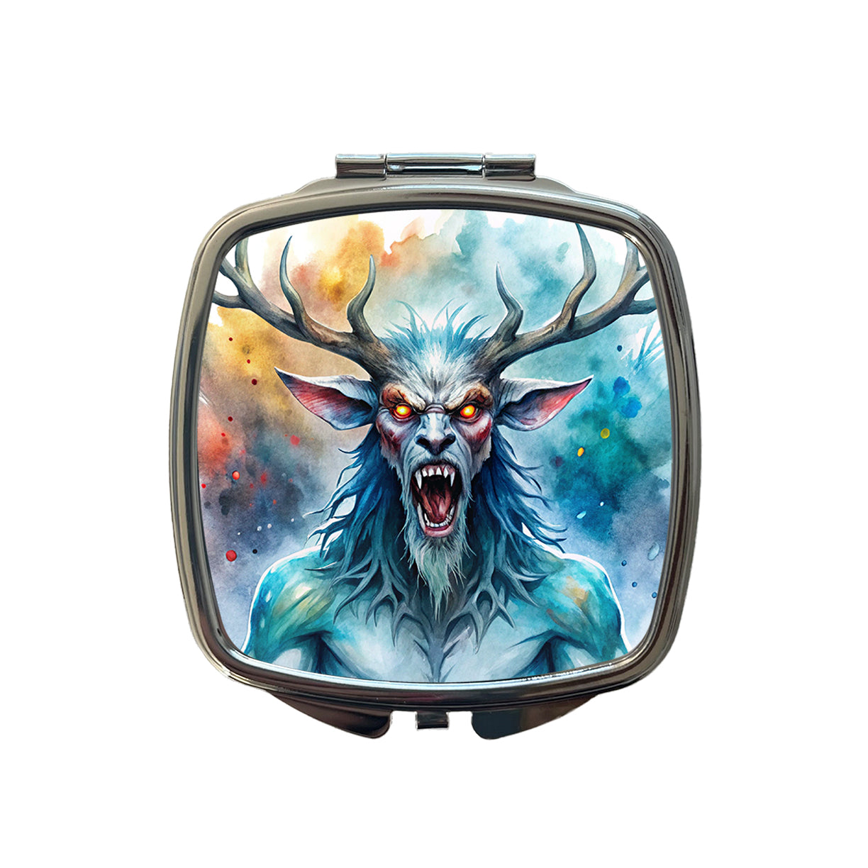 Angry Wendigo Algonquian Folklore Monster Watercolor Small Travel Purse Handbag Pocket Makeup Compact Mirror