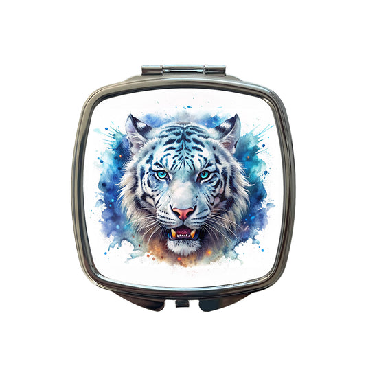 Angry White Tiger Watercolor Small Travel Purse Handbag Pocket Makeup Compact Mirror