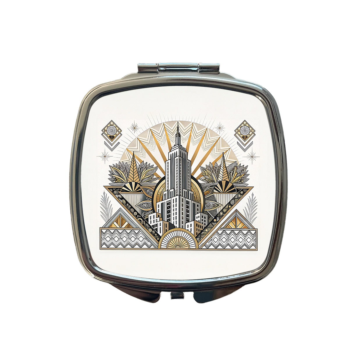 Art Deco Building Architectural Design Small Travel Purse Handbag Pocket Makeup Compact Mirror