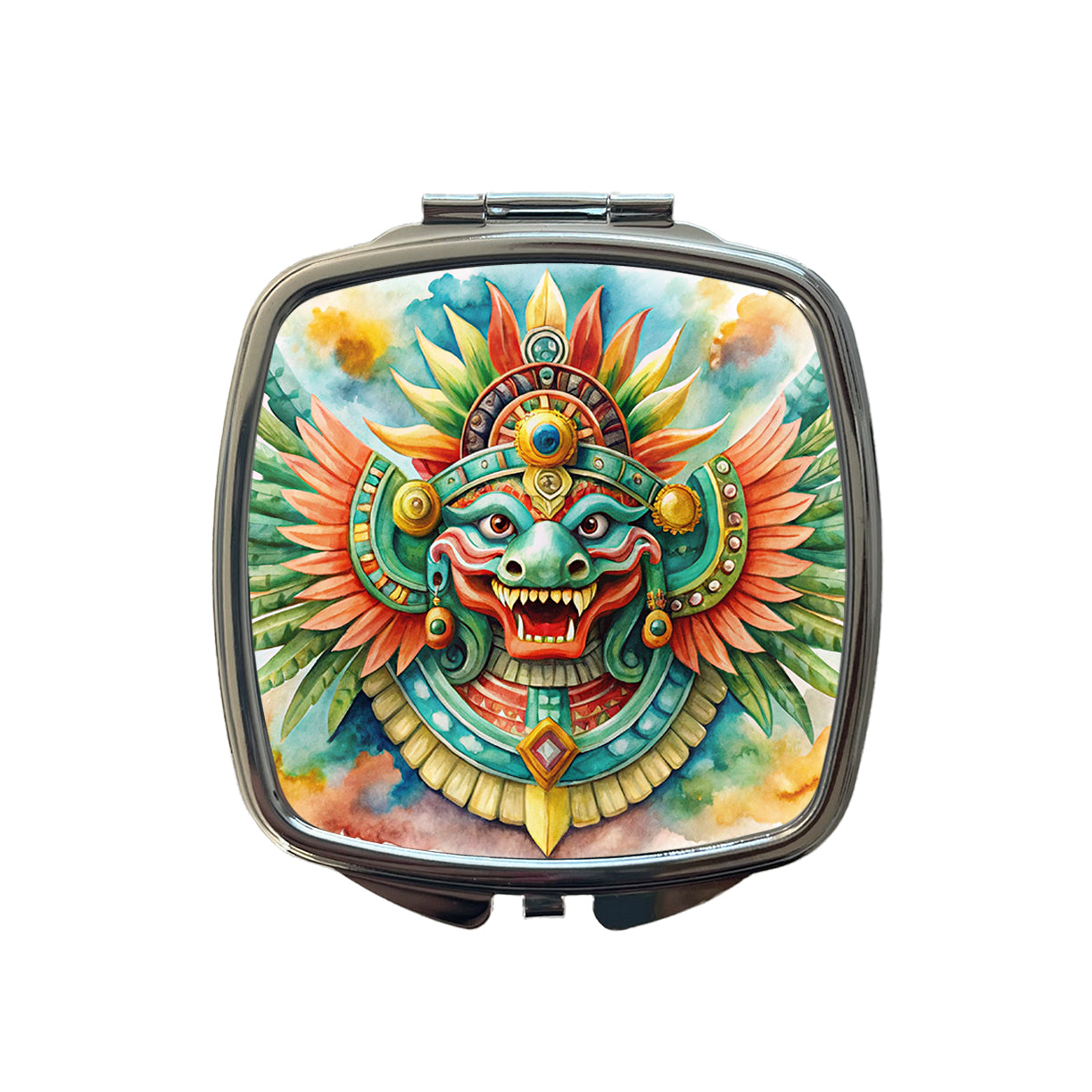 Aztec God Quetzalcoatl Watercolor Small Travel Purse Handbag Pocket Makeup Compact Mirror