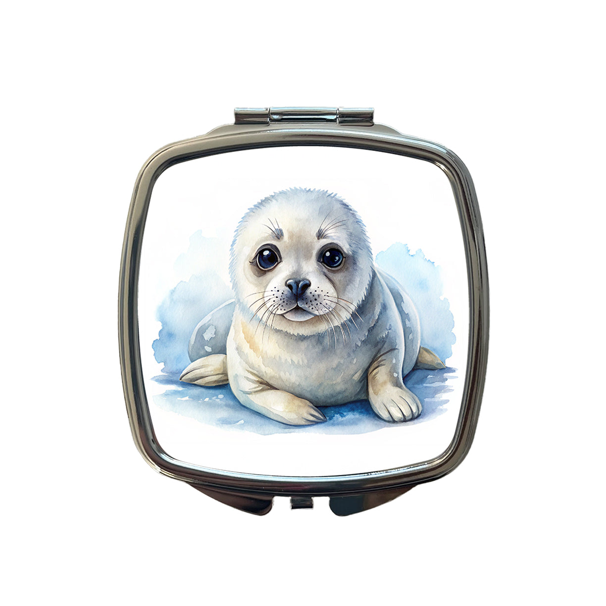 Baby Harp Seal Watercolor Small Travel Purse Handbag Pocket Makeup Compact Mirror