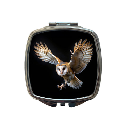 Barn Owl Flying Raptor Bird Of Prey Small Travel Purse Handbag Pocket Makeup Compact Mirror