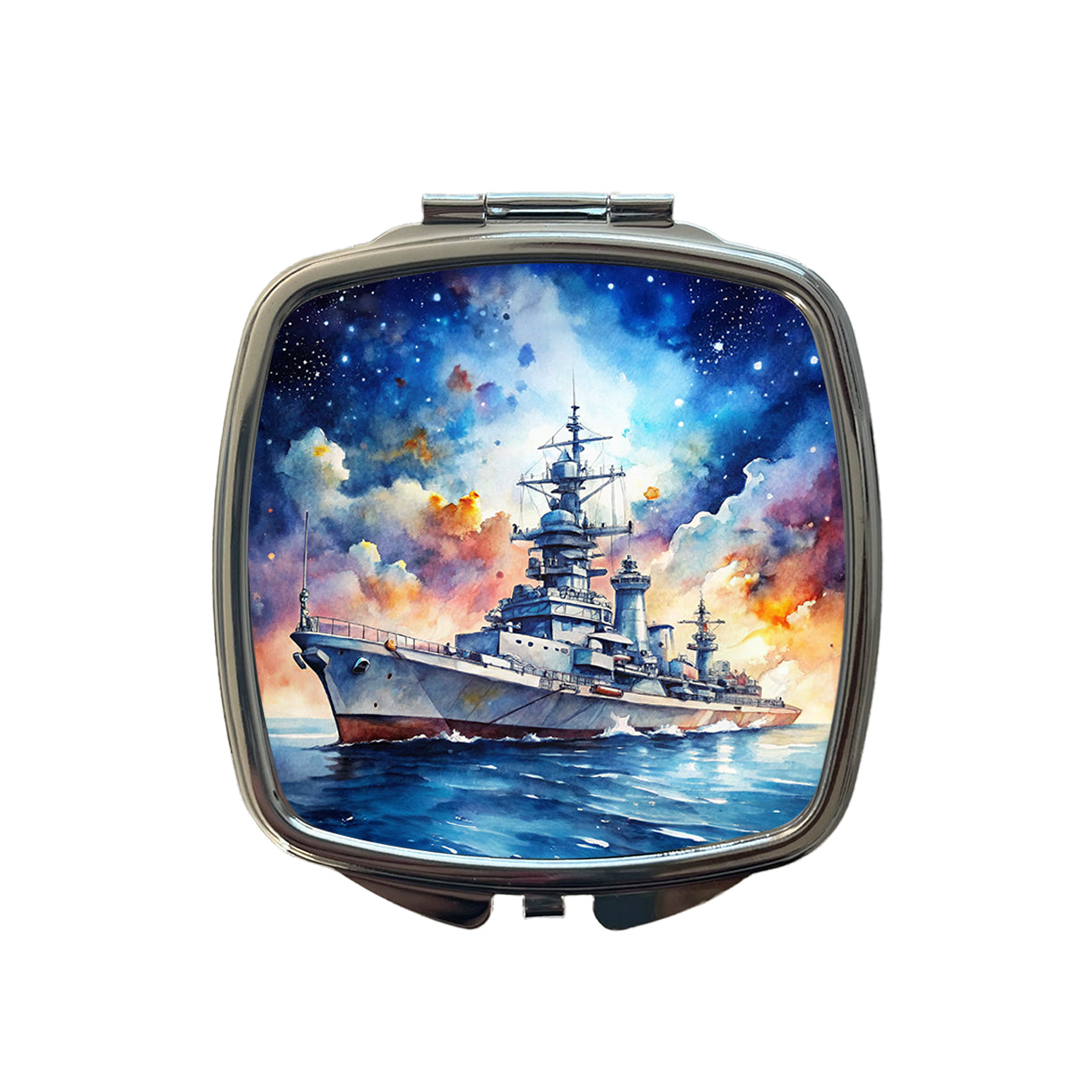 Battleship Under Fantasy Sky Watercolor Small Travel Purse Handbag Pocket Makeup Compact Mirror