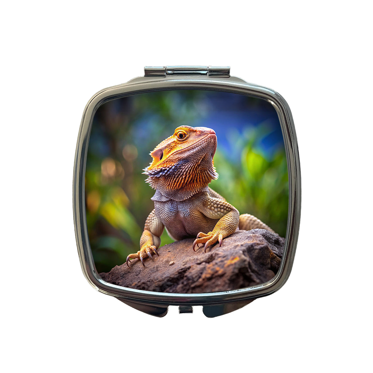 Bearded Dragon Lizard Reptile On Rock Small Travel Purse Handbag Pocket Makeup Compact Mirror