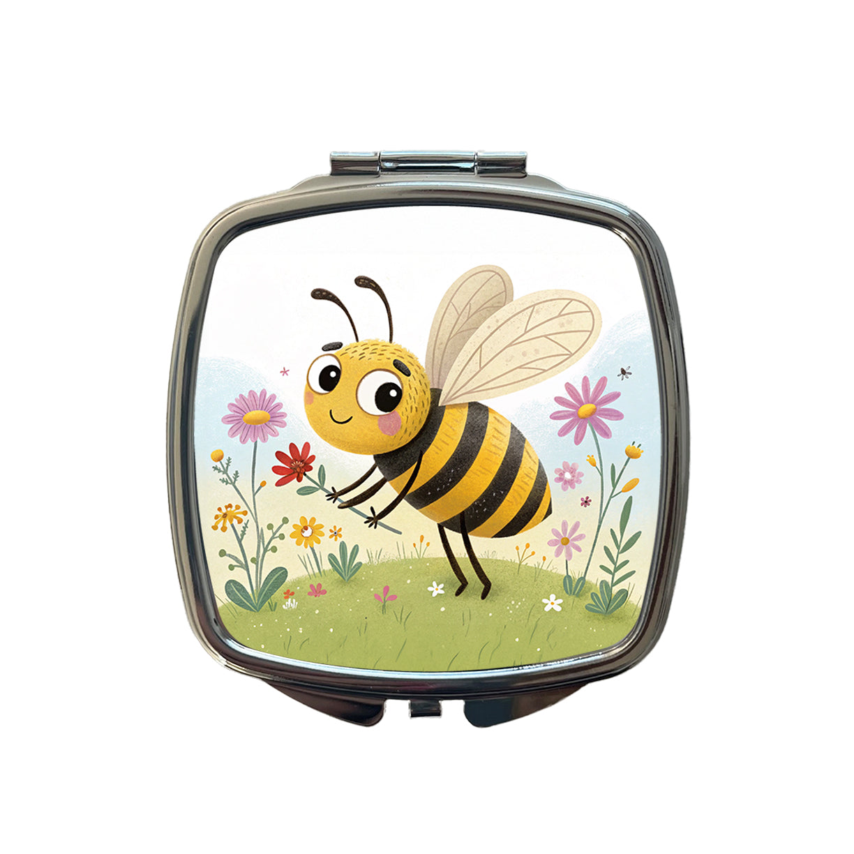 Bee Children's Illustration Style Small Travel Purse Handbag Pocket Makeup Compact Mirror