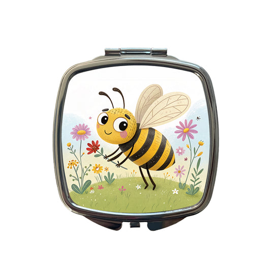 Bee Children's Illustration Style Small Travel Purse Handbag Pocket Makeup Compact Mirror