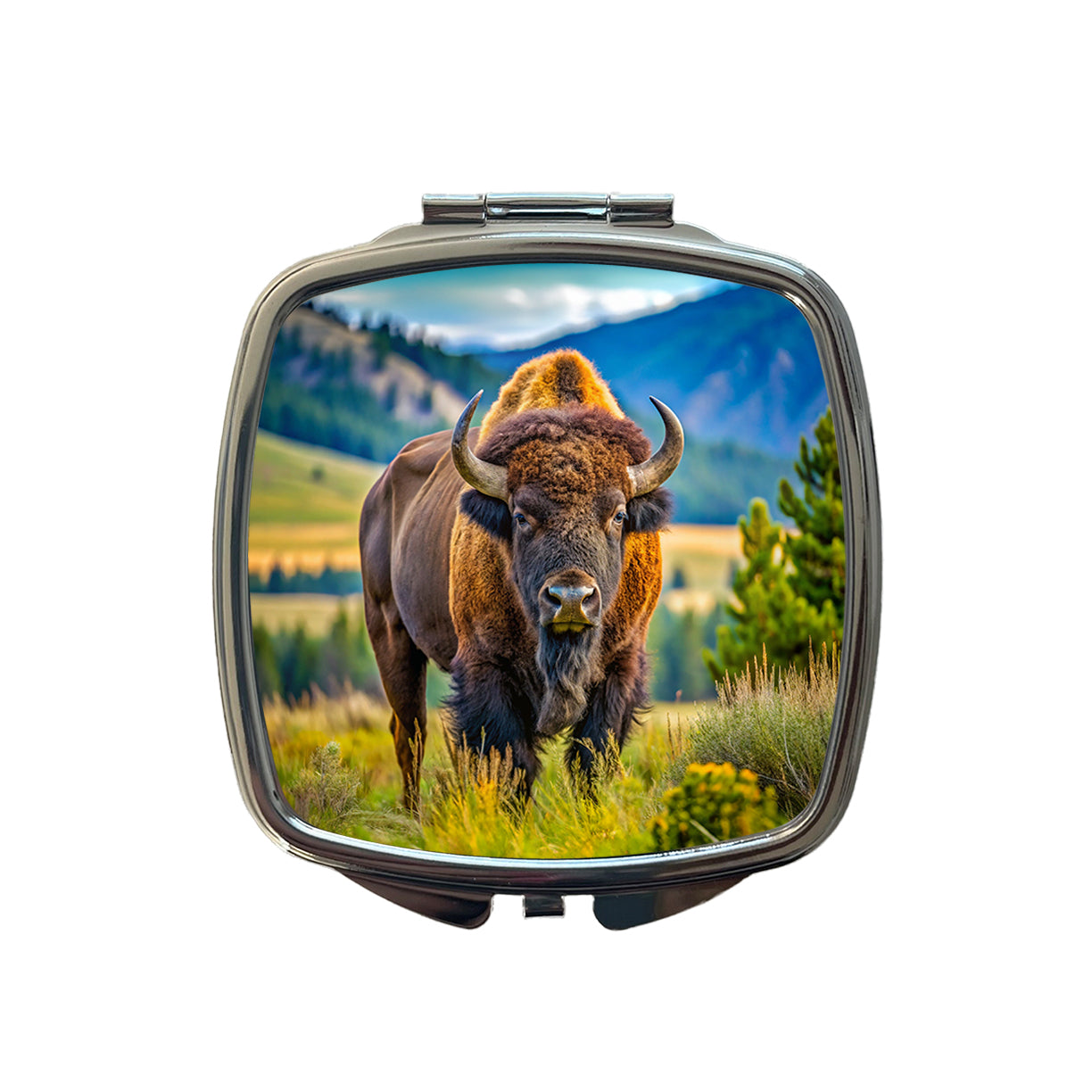 Bison Buffalo Small Travel Purse Handbag Pocket Makeup Compact Mirror