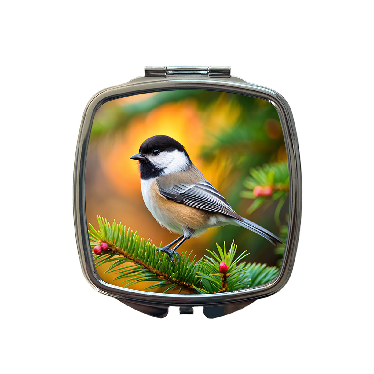 Black Capped Chickadee Backyard Bird Small Travel Purse Handbag Pocket Makeup Compact Mirror