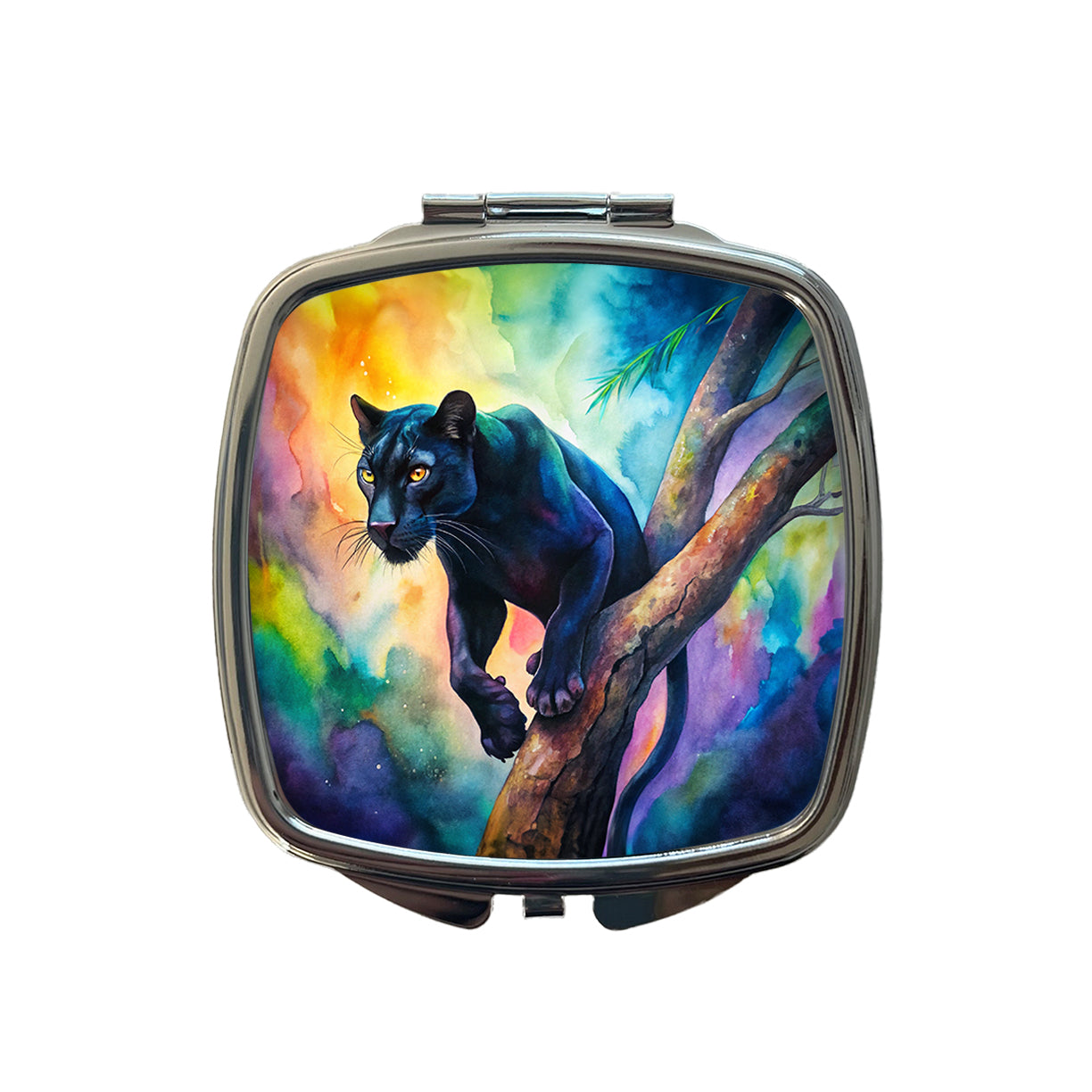 Black Panther In Tree Watercolor Small Travel Purse Handbag Pocket Makeup Compact Mirror