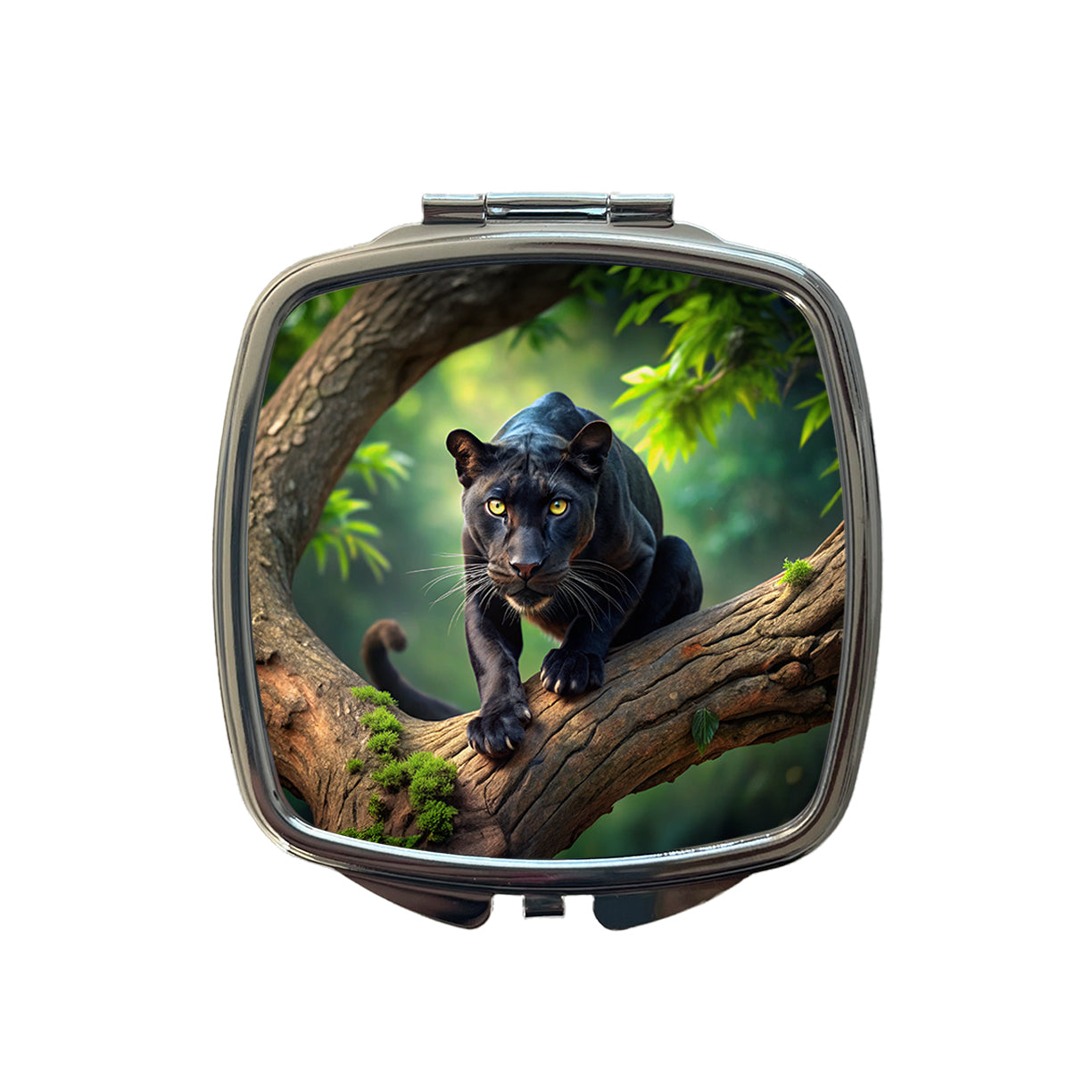 Black Panther on Branch Small Travel Purse Handbag Pocket Makeup Compact Mirror