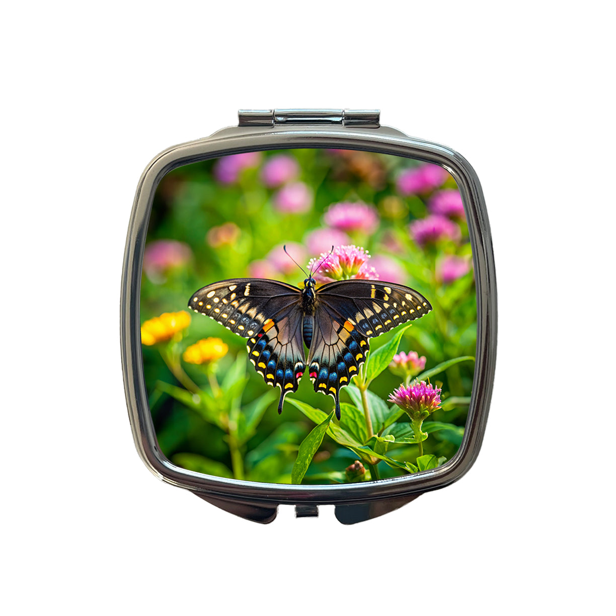 Black Swallowtail Butterfly Small Travel Purse Handbag Pocket Makeup Compact Mirror