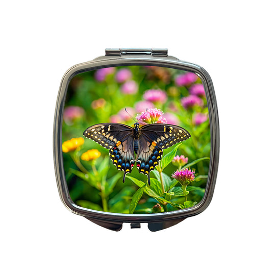 Black Swallowtail Butterfly Small Travel Purse Handbag Pocket Makeup Compact Mirror
