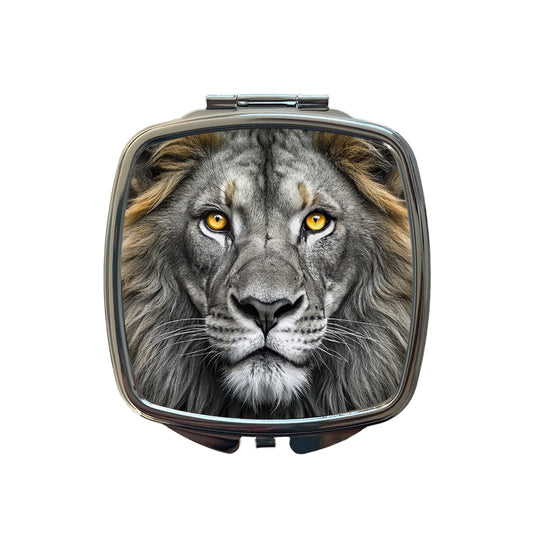 Black White Lion's Face with Gold Eyes Small Travel Purse Handbag Pocket Makeup Compact Mirror