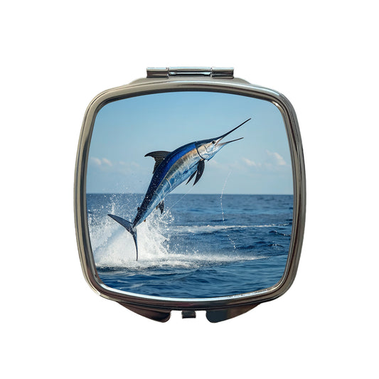 Blue Marlin Fish Leaping Out Of Water Small Travel Purse Handbag Pocket Makeup Compact Mirror