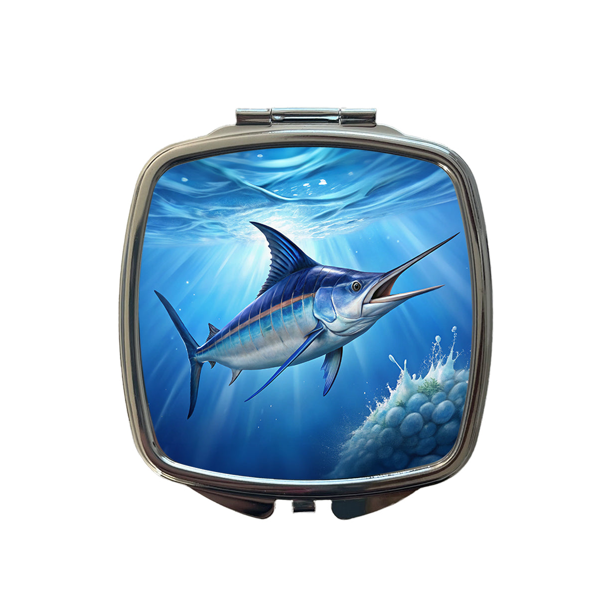 Blue Marlin Fish Small Travel Purse Handbag Pocket Makeup Compact Mirror