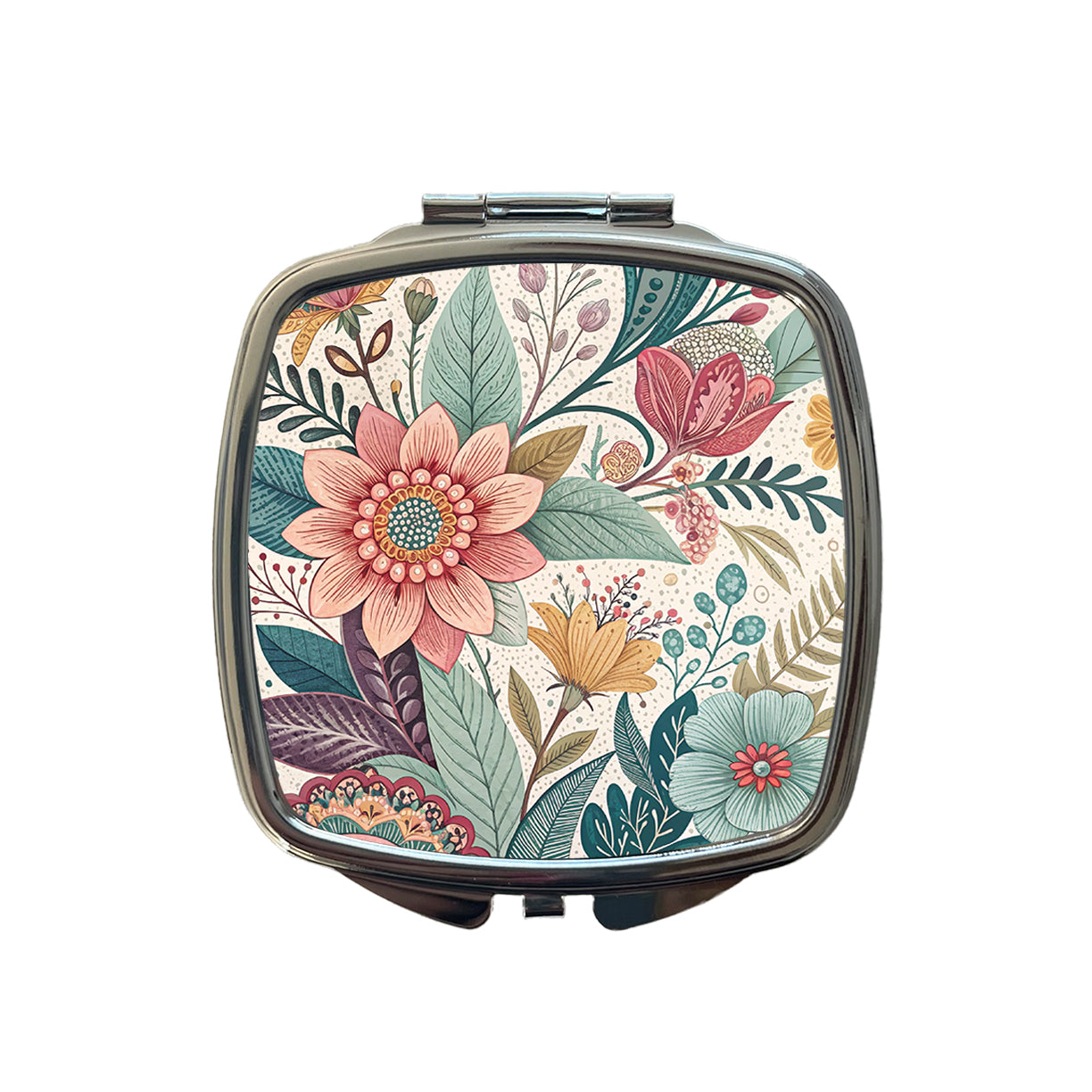 Boho Pastel Floral Pattern Small Travel Purse Handbag Pocket Makeup Compact Mirror