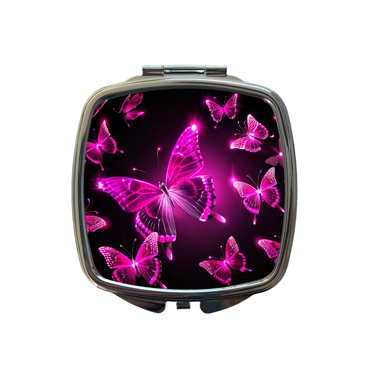 Bright Neon Pink Butterflies Small Travel Purse Handbag Pocket Makeup Compact Mirror