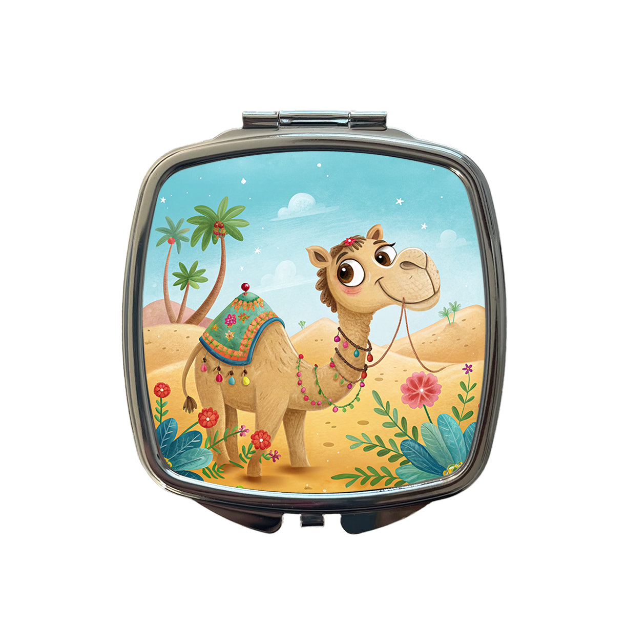 Camel Children's Illustration Style Small Travel Purse Handbag Pocket Makeup Compact Mirror