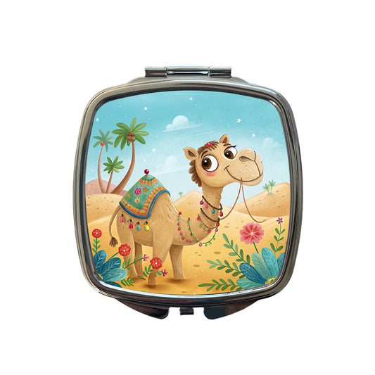 Camel Children's Illustration Style Small Travel Purse Handbag Pocket Makeup Compact Mirror