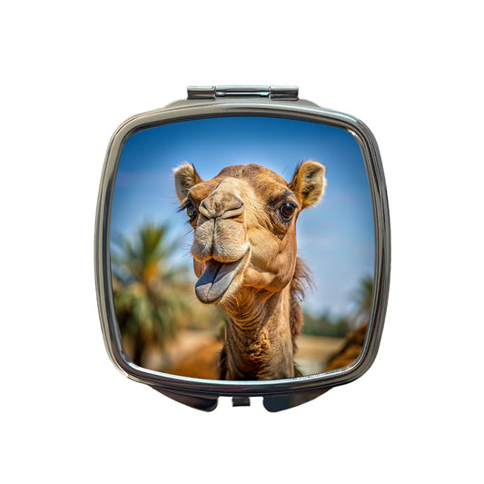 Camel Face With Tongue Sticking Out Small Travel Purse Handbag Pocket Makeup Compact Mirror