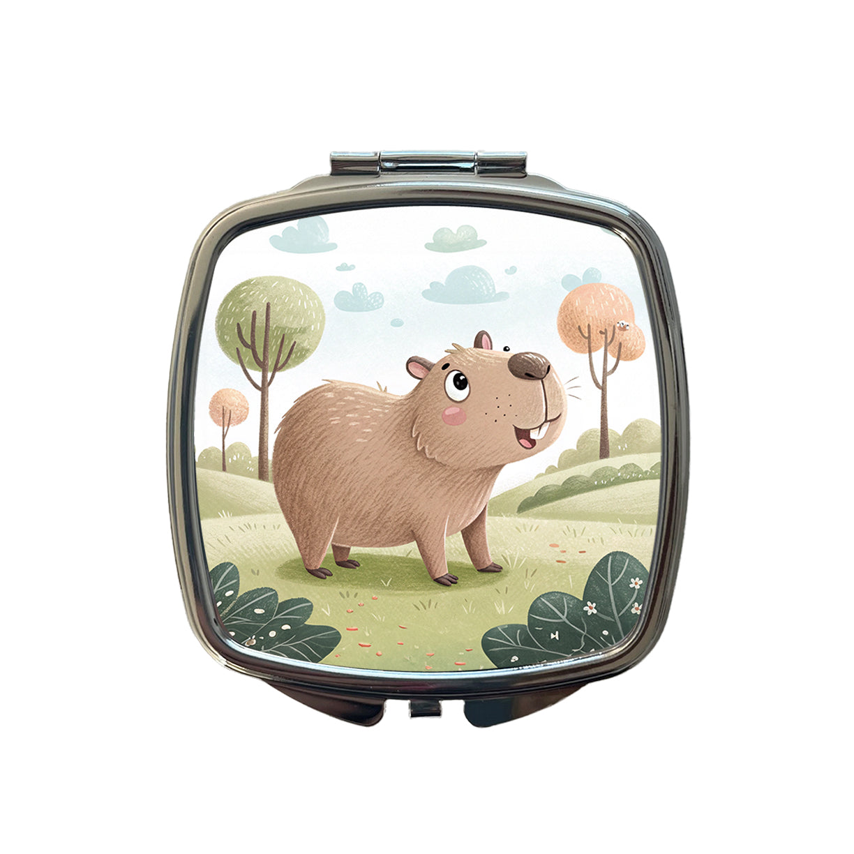 Capybara Children's Illustration Style Small Travel Purse Handbag Pocket Makeup Compact Mirror