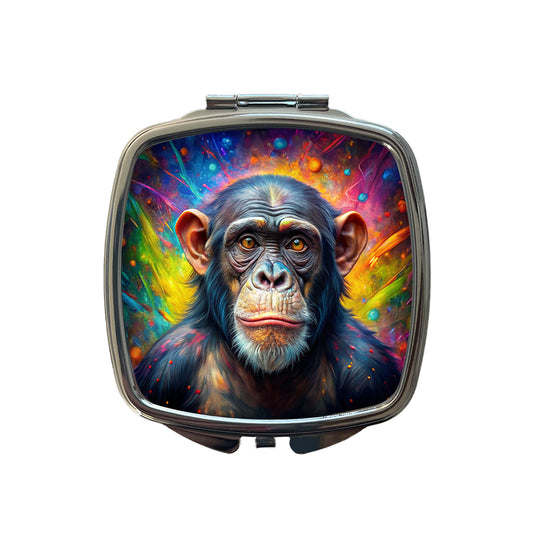 Chimpanzee Monkey Colorful Abstract Art Small Travel Purse Handbag Pocket Makeup Compact Mirror