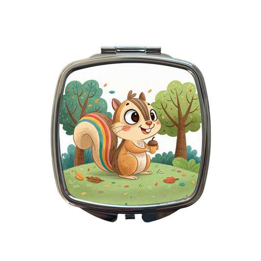 Chipmunk Children's Illustration Style Small Travel Purse Handbag Pocket Makeup Compact Mirror