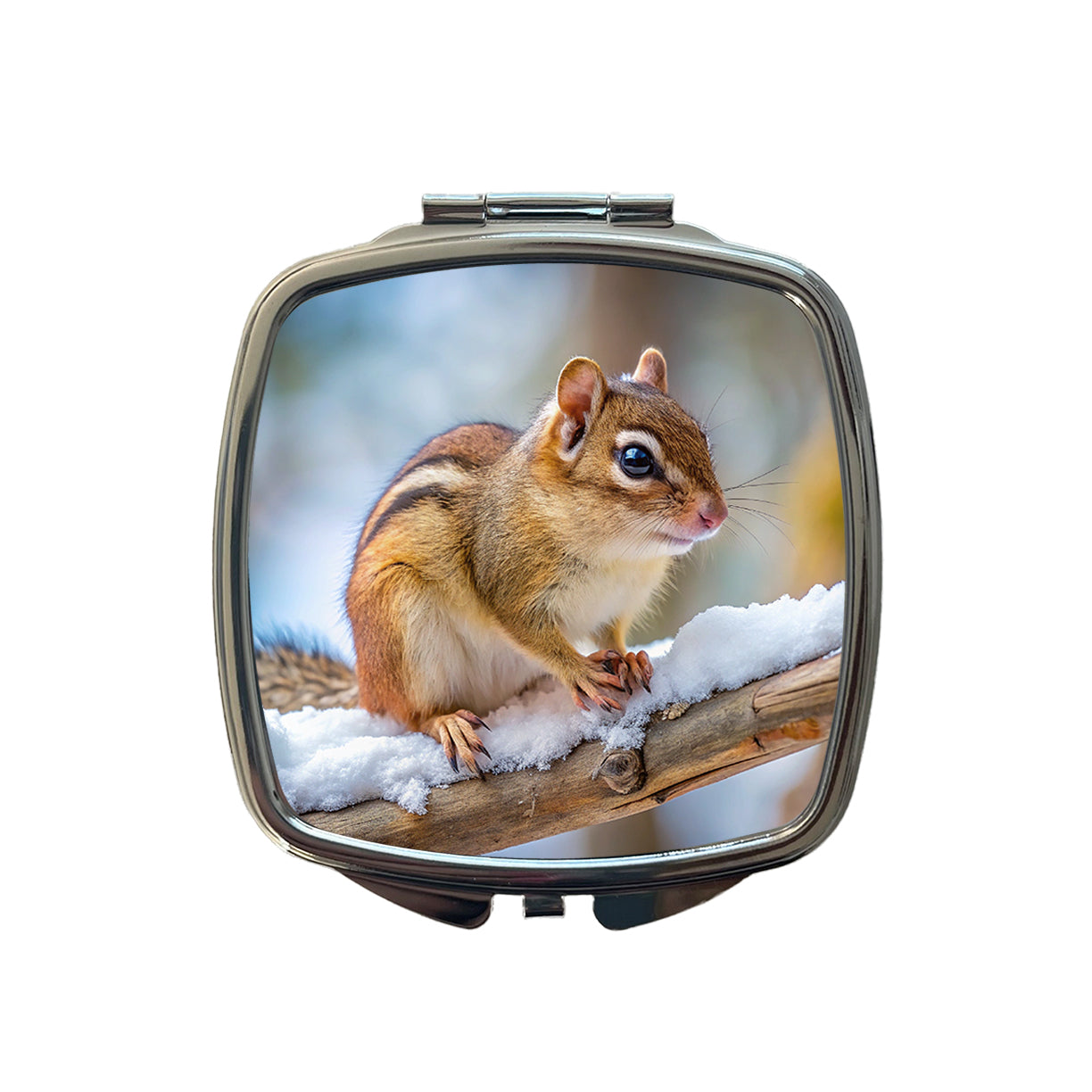 Chipmunk On Branch In Winter Small Travel Purse Handbag Pocket Makeup Compact Mirror