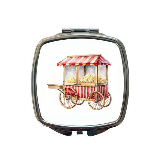 Classic Movie Popcorn Vendor Cart Watercolor Small Travel Purse Handbag Pocket Makeup Compact Mirror