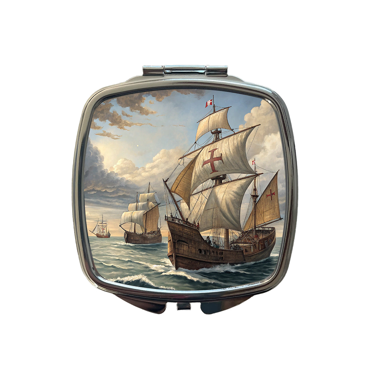 Columbus's Ships Nina, Pinta, And The Santa Maria Small Travel Purse Handbag Pocket Makeup Compact Mirror