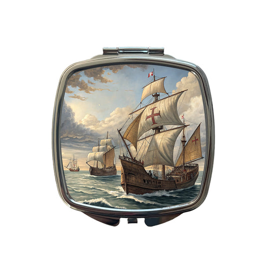 Columbus's Ships Nina, Pinta, And The Santa Maria Small Travel Purse Handbag Pocket Makeup Compact Mirror