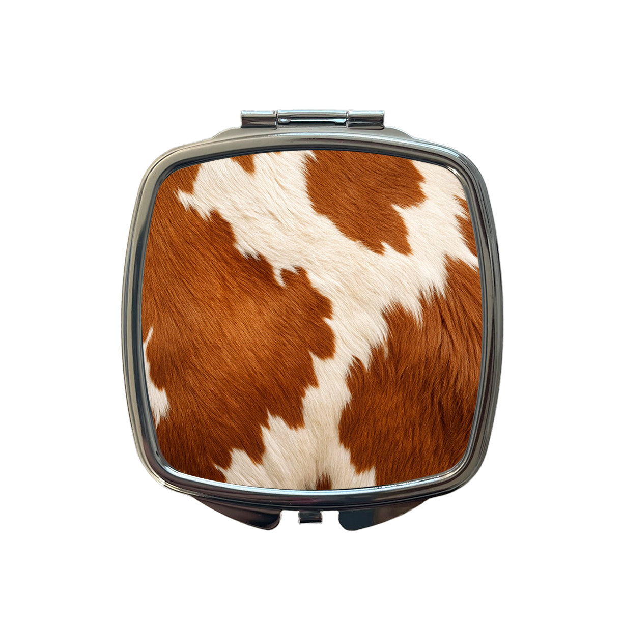 Cow Pattern Brown and White Small Travel Purse Handbag Pocket Makeup Compact Mirror