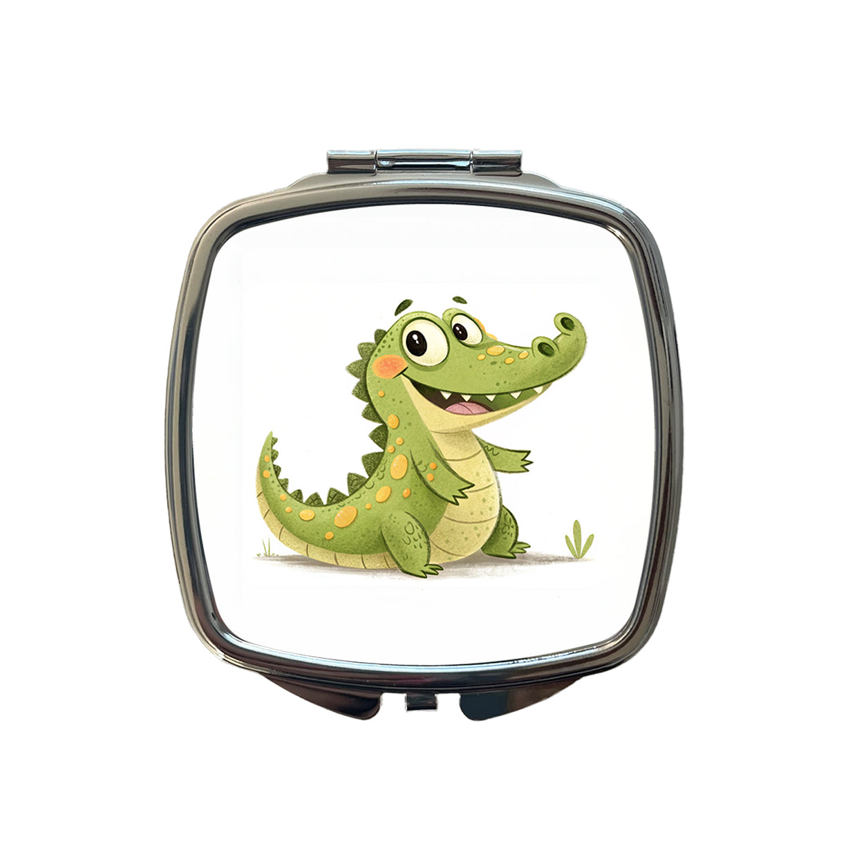 Crocodile Children's Illustration Style Small Travel Purse Handbag Pocket Makeup Compact Mirror