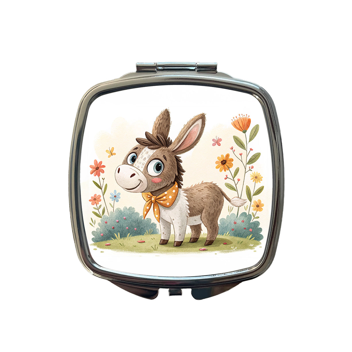 Donkey Children's Illustration Style Small Travel Purse Handbag Pocket Makeup Compact Mirror