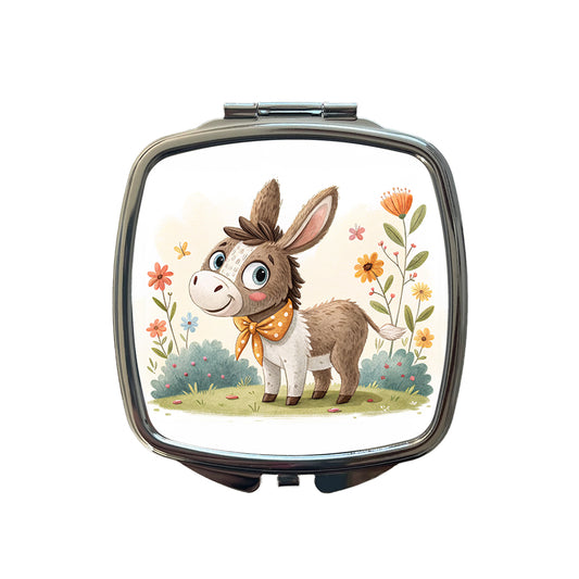 Donkey Children's Illustration Style Small Travel Purse Handbag Pocket Makeup Compact Mirror