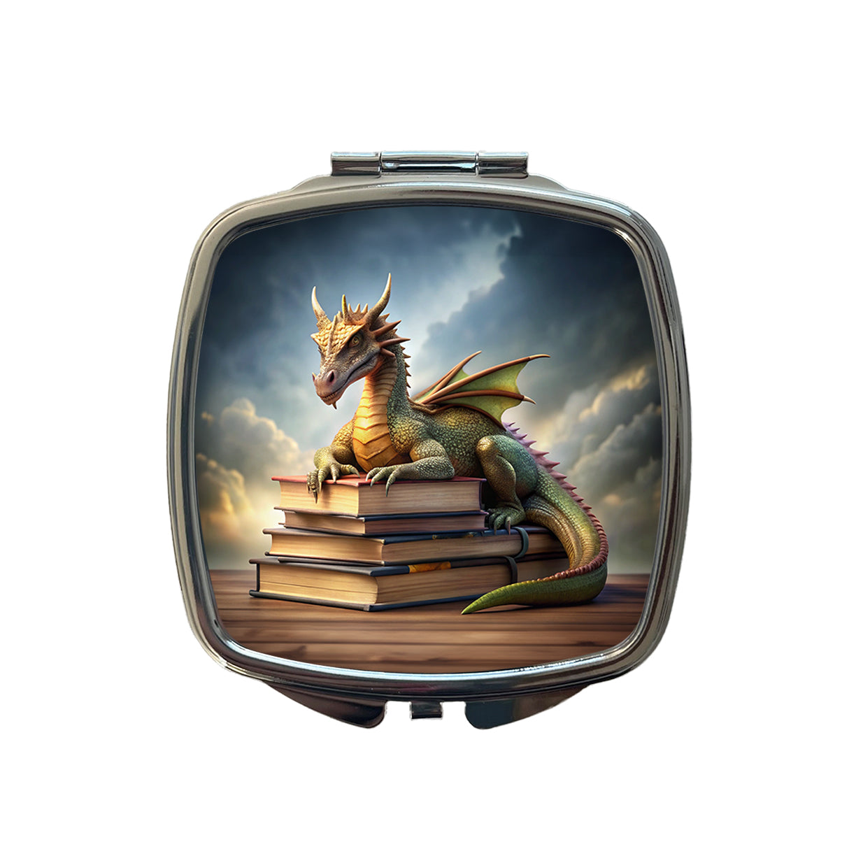 Dragon Laying On Top Of Books Reading Small Travel Purse Handbag Pocket Makeup Compact Mirror