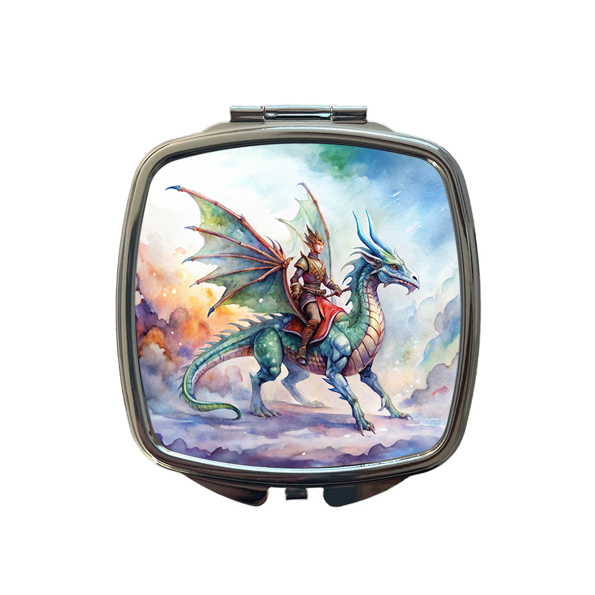Dragon Rider Watercolor Small Travel Purse Handbag Pocket Makeup Compact Mirror