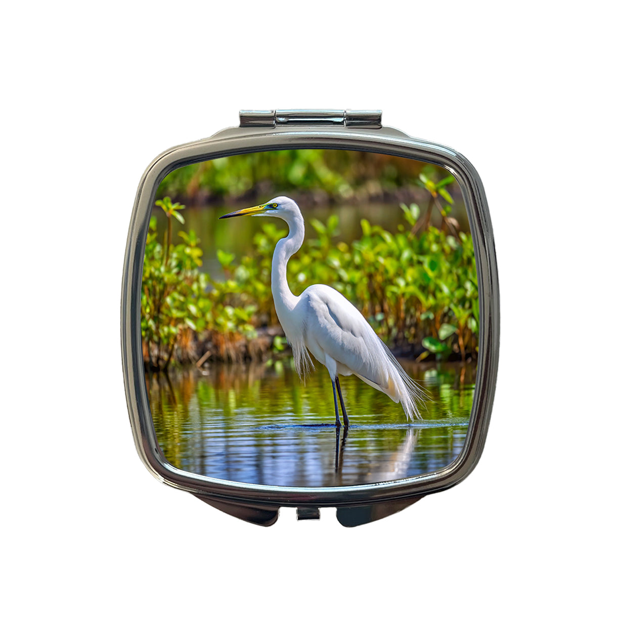 Egret Small Travel Purse Handbag Pocket Makeup Compact Mirror