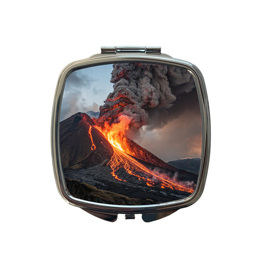 Erupting Volcano with Lava Trails Small Travel Purse Handbag Pocket Makeup Compact Mirror