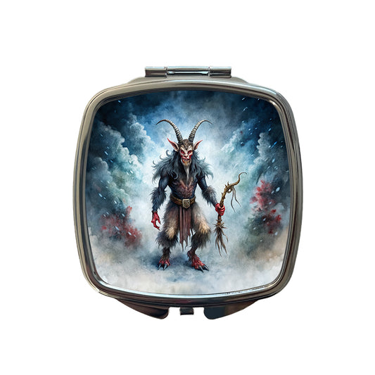 Evil Krampus Black Watercolor Christmas Small Travel Purse Handbag Pocket Makeup Compact Mirror