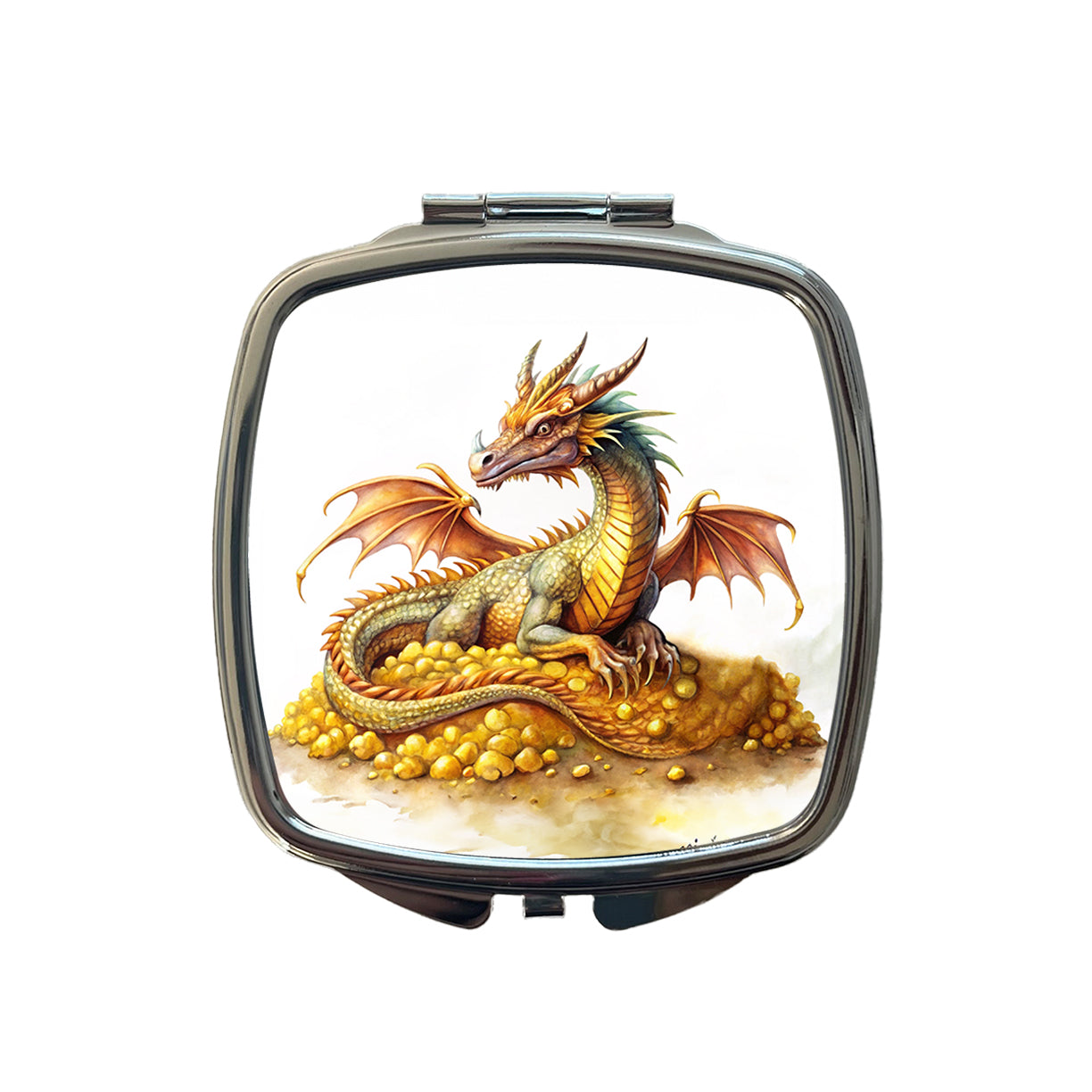 Fantasy Dragon and Gold Horde Watercolor Small Travel Purse Handbag Pocket Makeup Compact Mirror