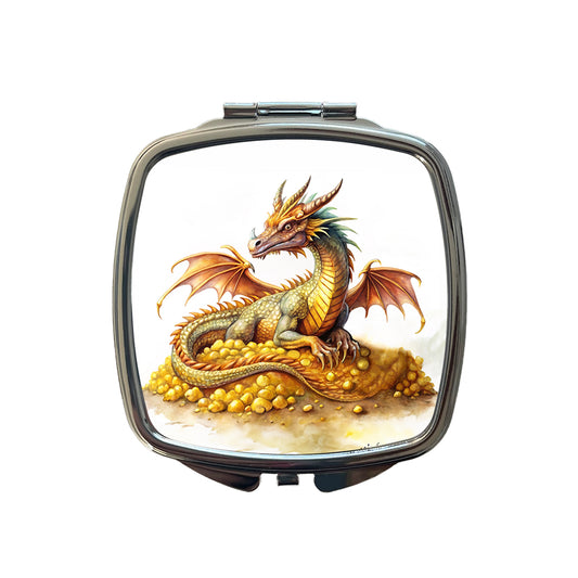 Fantasy Dragon and Gold Horde Watercolor Small Travel Purse Handbag Pocket Makeup Compact Mirror