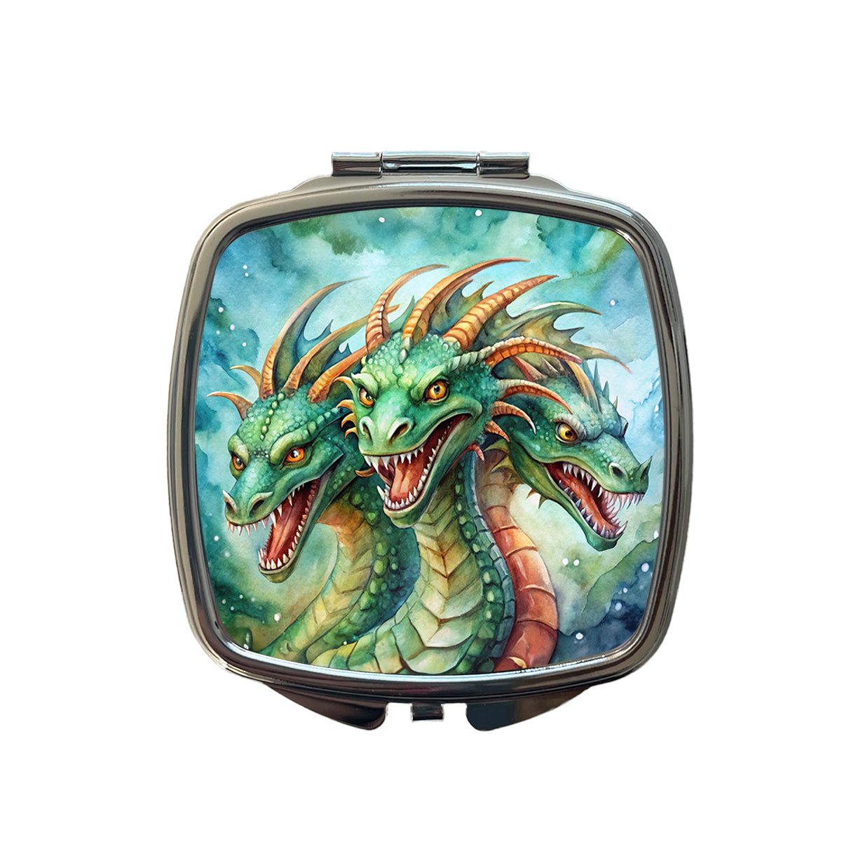 Fantasy Hydra Heads Mythical Monster Watercolor Small Travel Purse Handbag Pocket Makeup Compact Mirror