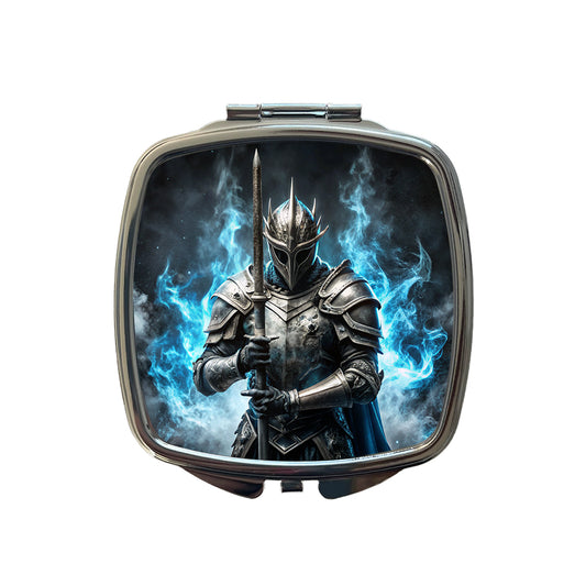 Fantasy Warrior Knight Blue Flames Small Travel Purse Handbag Pocket Makeup Compact Mirror