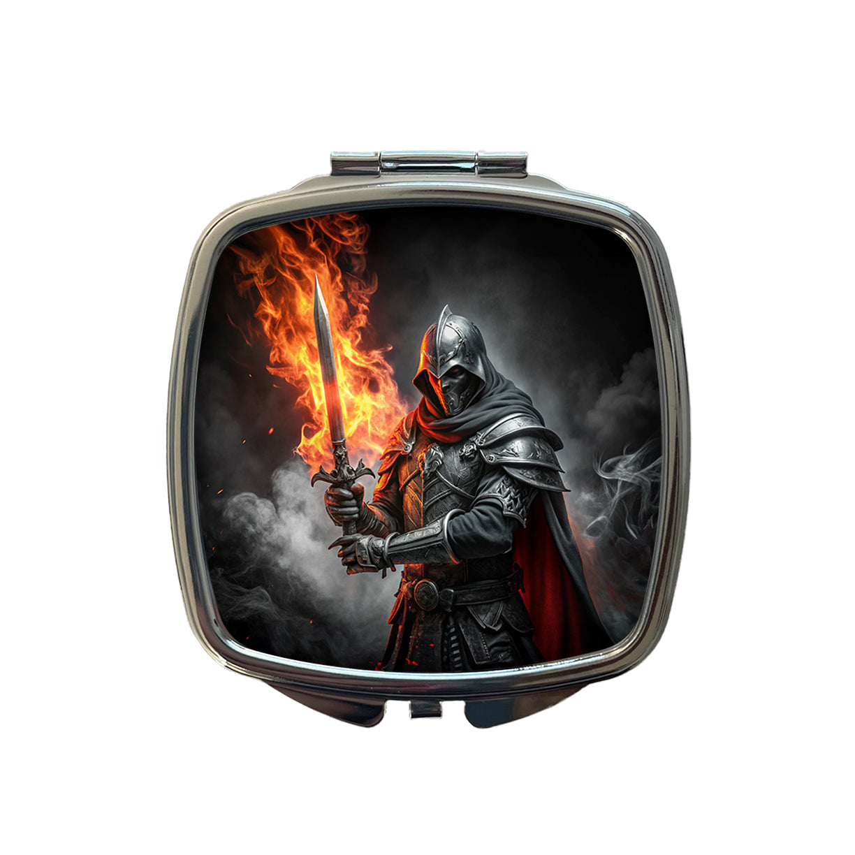 Fantasy Warrior Knight with Flaming Sword Small Travel Purse Handbag Pocket Makeup Compact Mirror