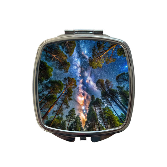 Forest Trees and Starry Night Sky Small Travel Purse Handbag Pocket Makeup Compact Mirror